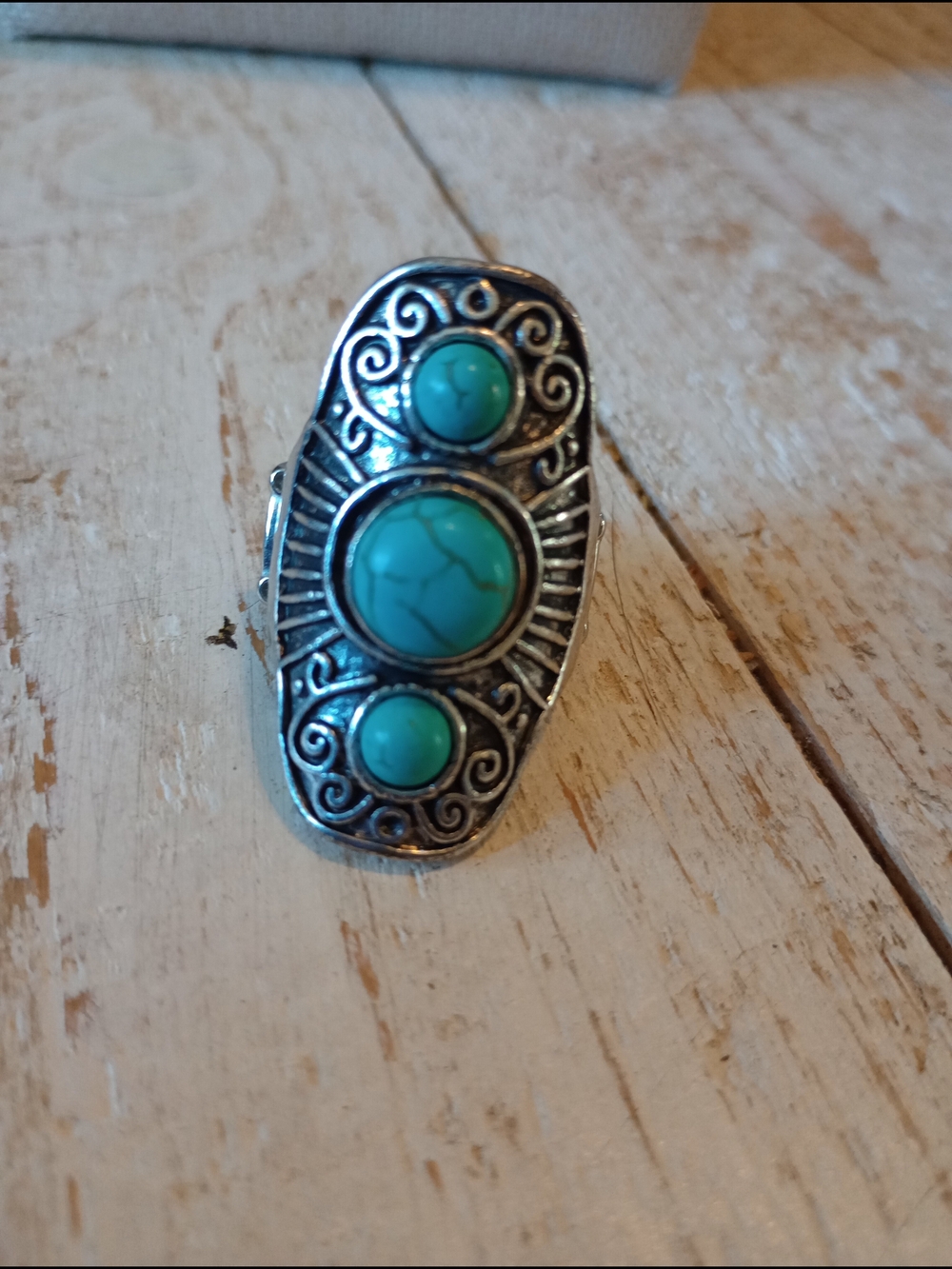 paparazzi Silver-Tone Ring with Faux Turquoise Stones